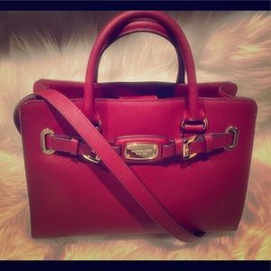 MICHAEL KORS Hamilton Satchel Bag Burgundy Leather